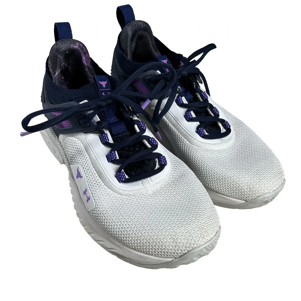 Size 9 - Under Armour Project Rock 5 Disrupt White Midnight Navy W